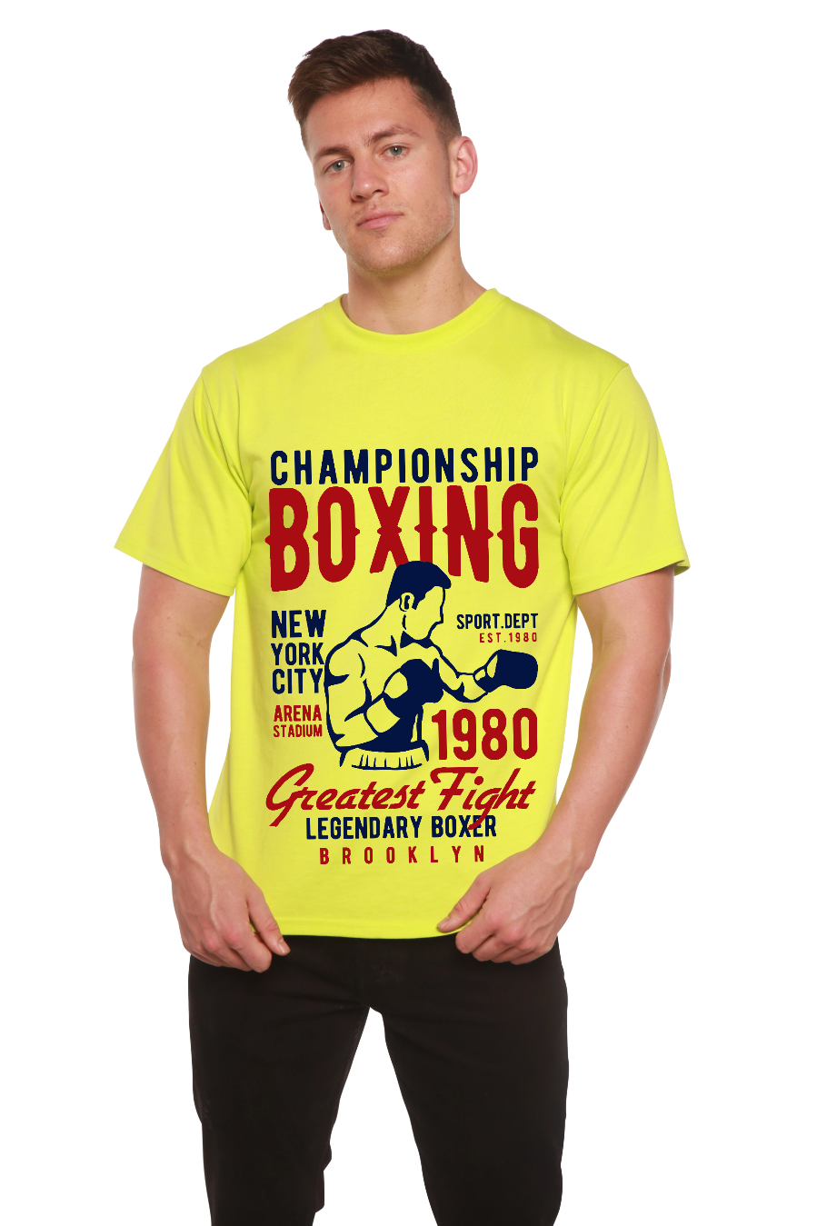 Championship Boxing Men's Bamboo Viscose/Organic Cotton Short Sleeve Graphic T-Shirt Spun Bamboo