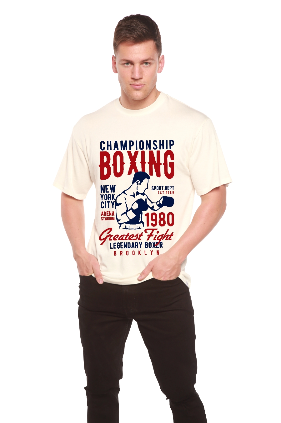 Championship Boxing Men's Bamboo Viscose/Organic Cotton Short Sleeve Graphic T-Shirt Spun Bamboo