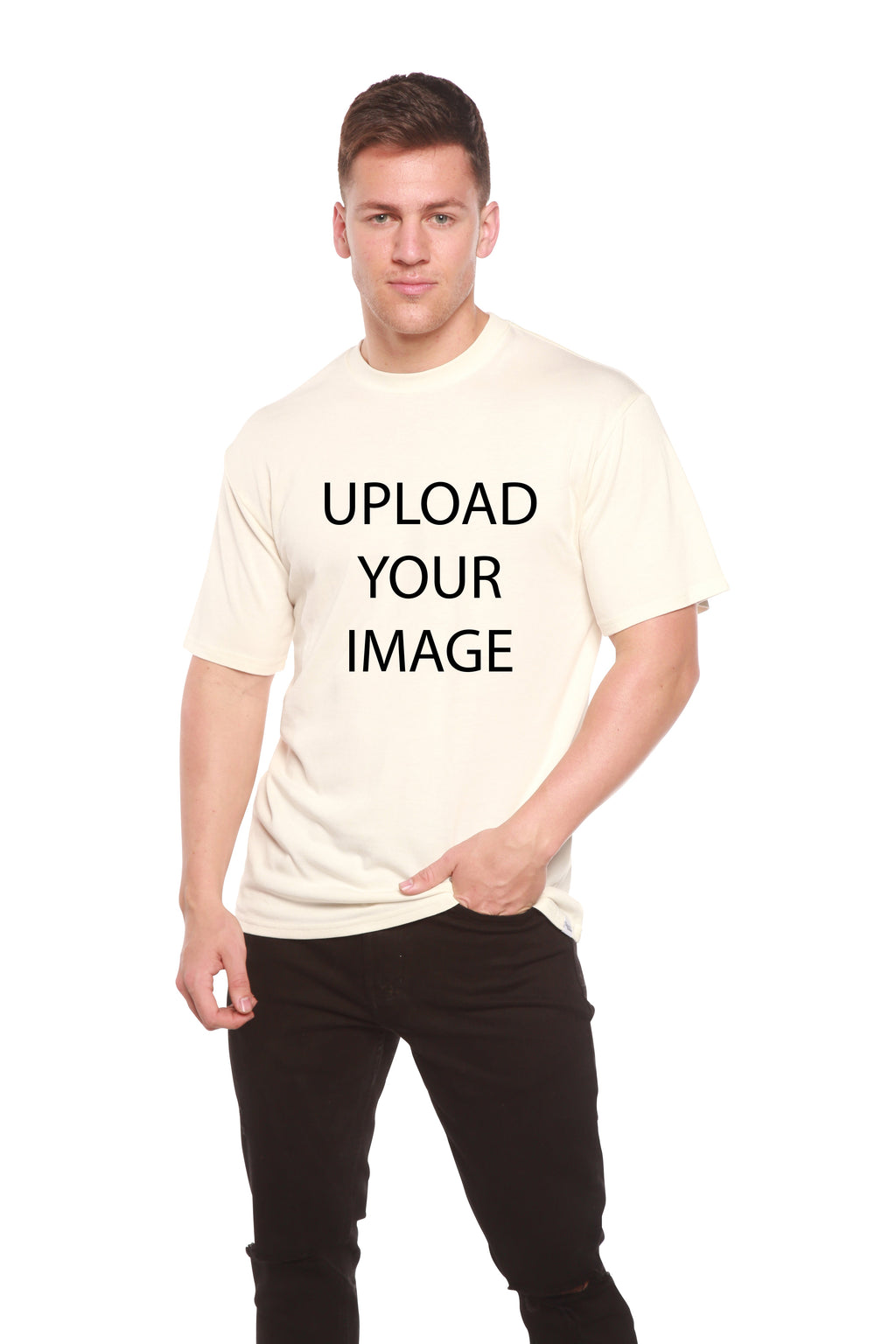 Custom Printed Men's Bamboo Viscose/Organic Cotton Short Sleeve T-Shirt Spun Bamboo