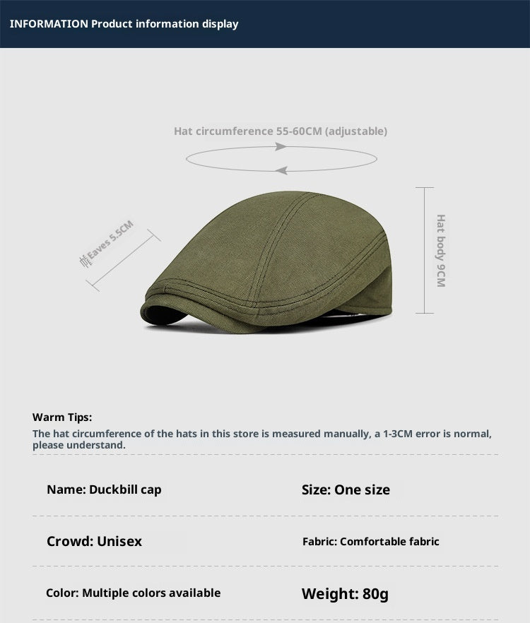 Retro British Canvas Beret Solid Color Minimalist