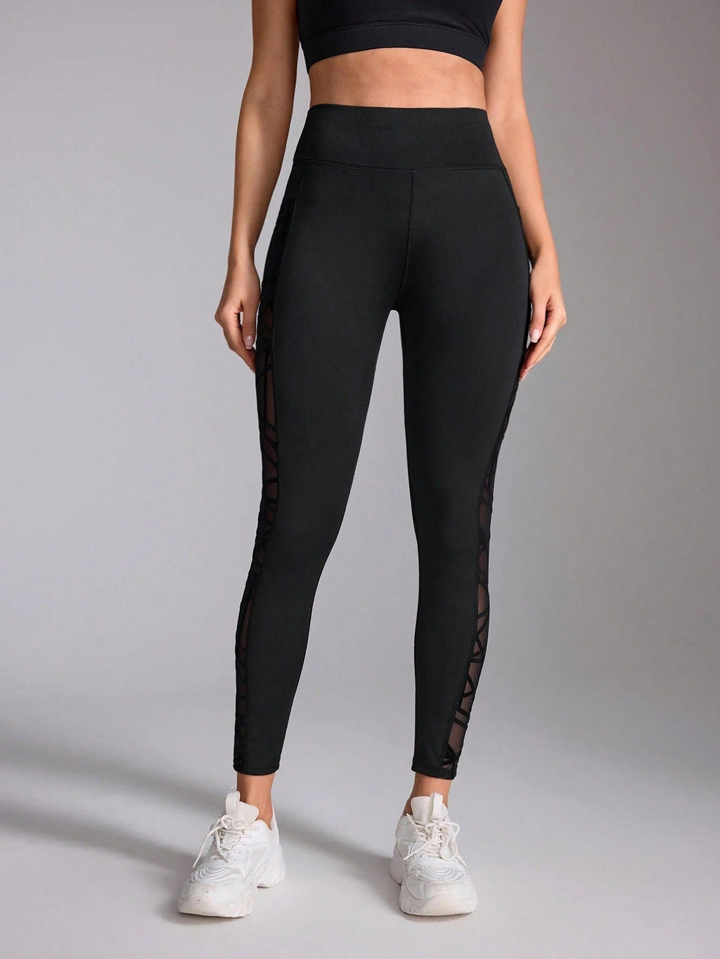 Cross-border High Waist Contrast Color Stitching Running Pants Belly-lifting Yoga Clothing Fitness Sports Naked Feeling Tight Leggings Social Buzz eSIMs