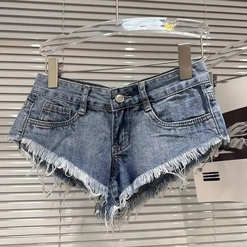Distressed Raw-Hem Low-Rise Denim Shorts Rose In Concrete 🥀