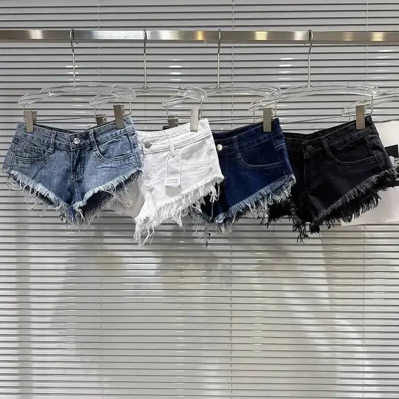 Distressed Raw-Hem Low-Rise Denim Shorts Rose In Concrete 🥀