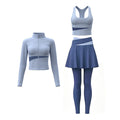 Womens Color-Block Stand-Neck Zipper Yoga Three-Piece Set Social Buzz eSIMs