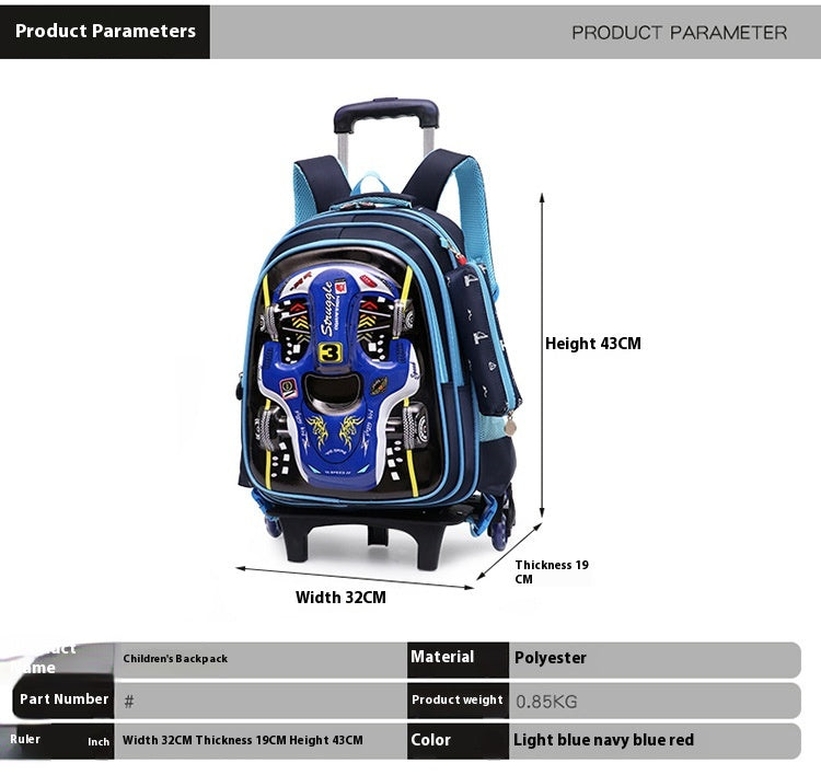 Trolley Primary School Waterproof 3D Car Detachable Burden Reduction Children Backpack