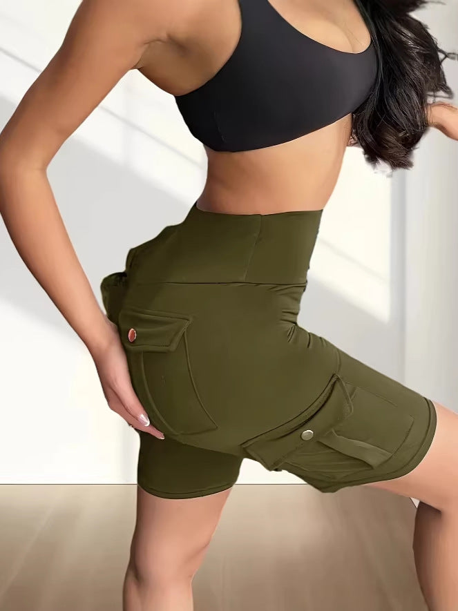 Temu European And American Style Spring And Autumn Pocket Sports Yoga Cargo Shorts Casual Pants Women's Five-Point Pants Tight Leggings Social Buzz eSIMs