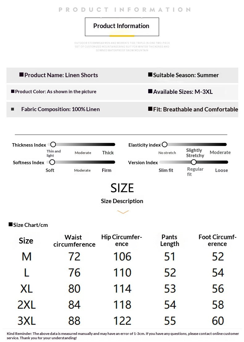 Men's Pure Linen Shorts and Short Sleeve Shirt Set - Summer Loose Casual Lightweight Outfit