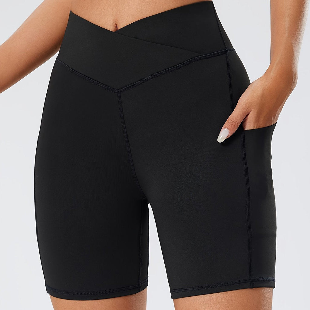 Waist Yoga Shorts With Pocket Cross Waist Yoga Workout Social Buzz eSIMs