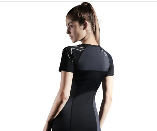 Compression sports tights short-sleeved women's stretch yoga clothes running quick-drying T-shirt training fitness clothing female slim suit