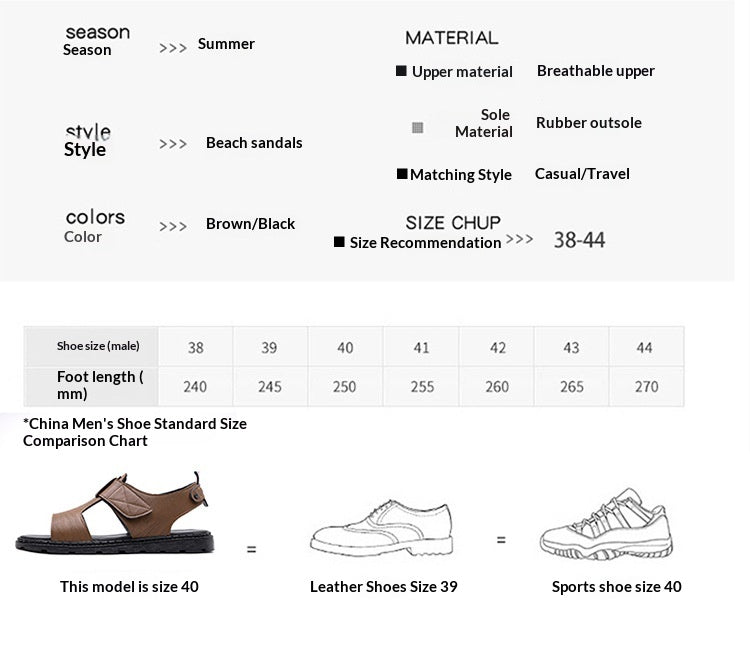 Mens Casual Breathable Leather Sandals With Soft Soles