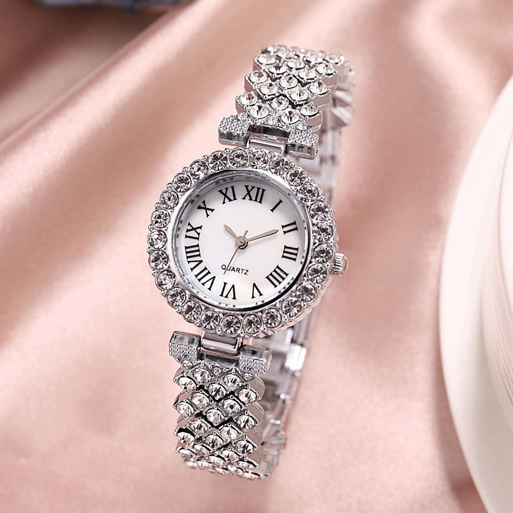 Fashionable Roman-Style Diamond-Encrusted Womens Watch