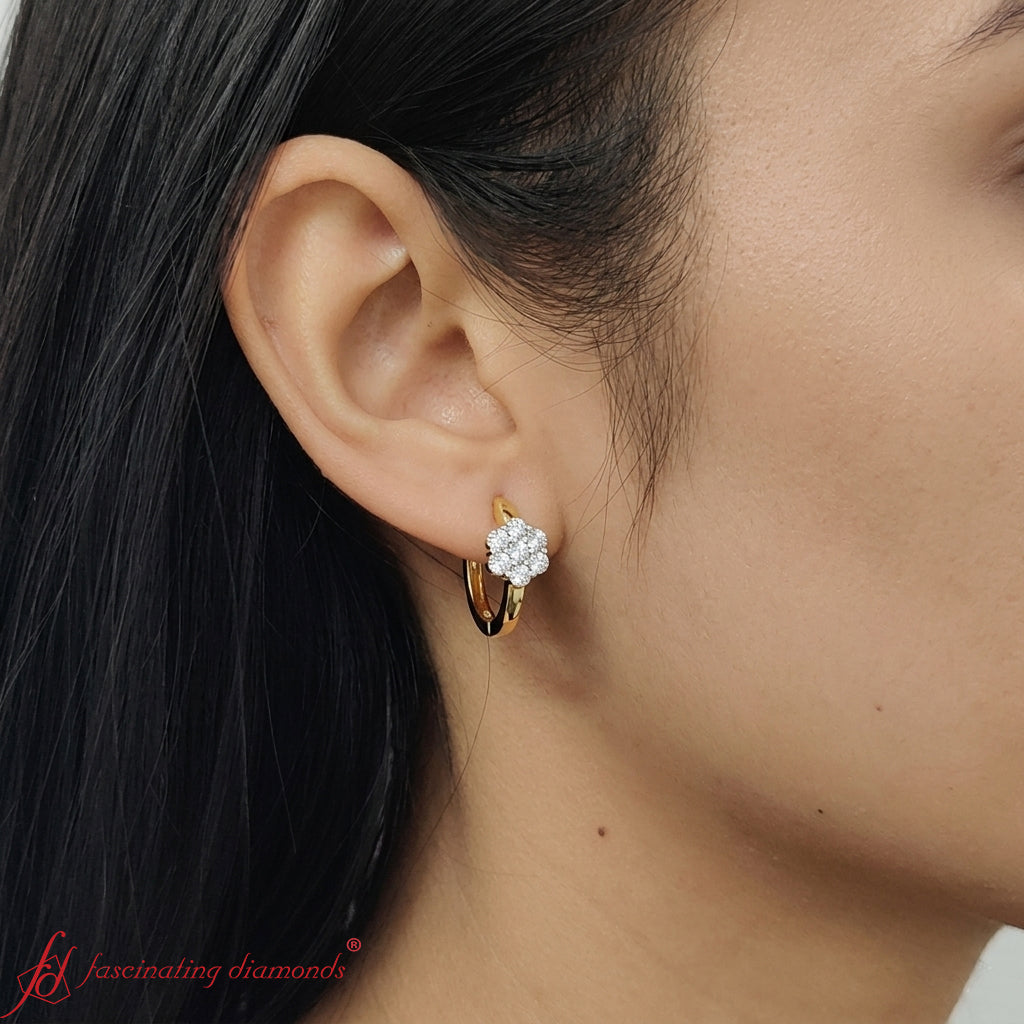 Flower Small 2 Tone Hoop Huggie Earrings