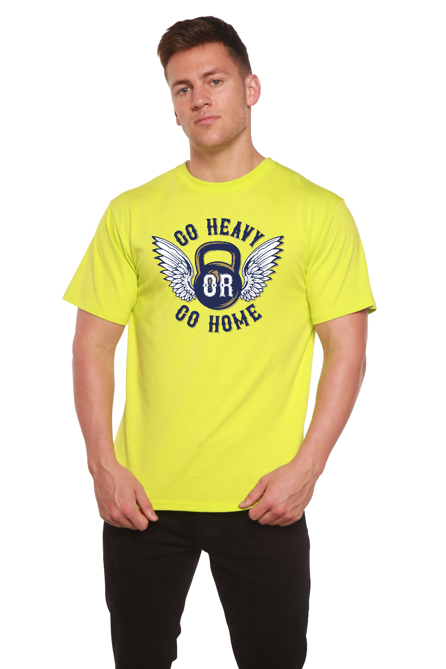 GO HEAVY Men's Bamboo Viscose/Organic Cotton Short Sleeve Graphic T-Shirt Spun Bamboo