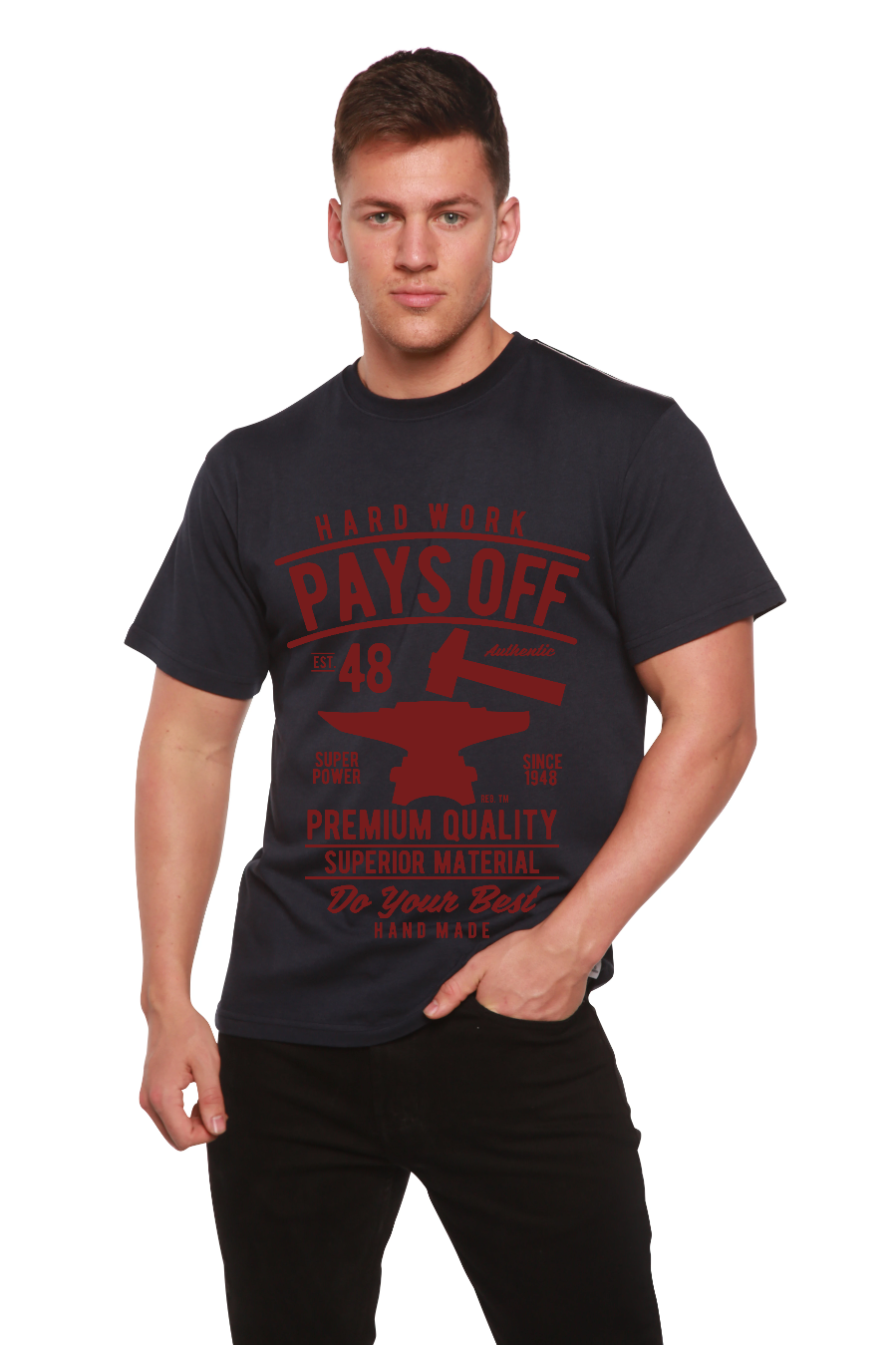 Hard Work Pays Men's Bamboo Viscose/Organic Cotton Short Sleeve Graphic T-Shirt Spun Bamboo