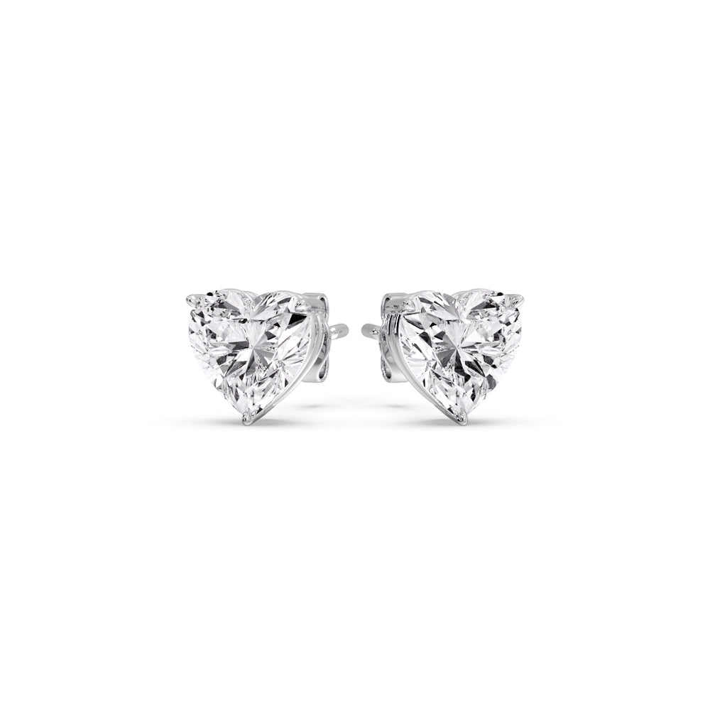 3 Prong Heart Shaped Diamond Solitaire Stud Earring in Basket Setting