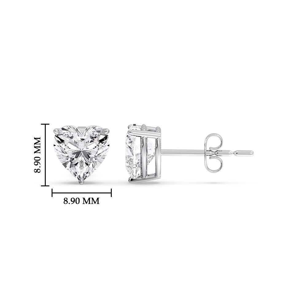 3 Prong Heart Shaped Diamond Solitaire Stud Earring in Basket Setting