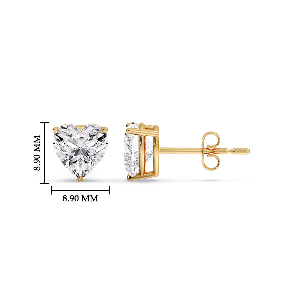 3 Prong Heart Shaped Diamond Solitaire Stud Earring in Basket Setting