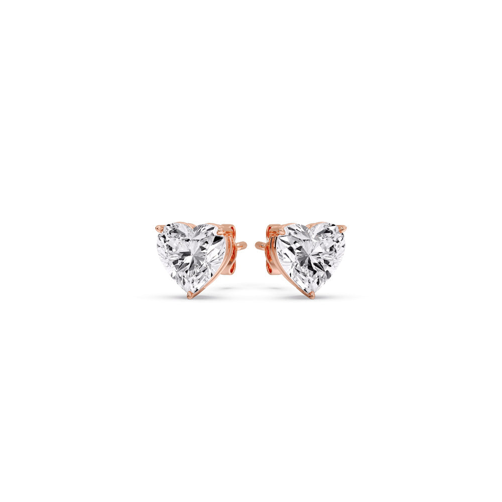 3 Prong Heart Shaped Diamond Solitaire Stud Earring in Basket Setting