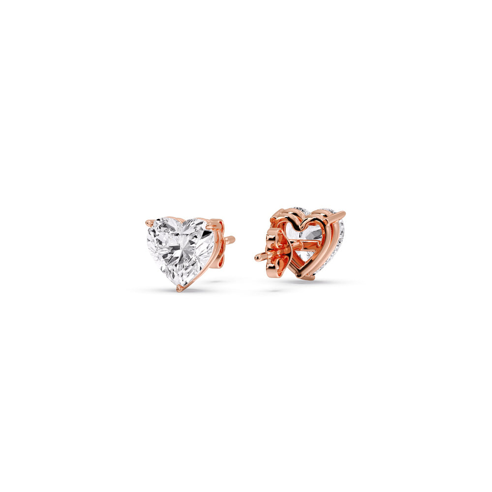3 Prong Heart Shaped Diamond Solitaire Stud Earring in Basket Setting