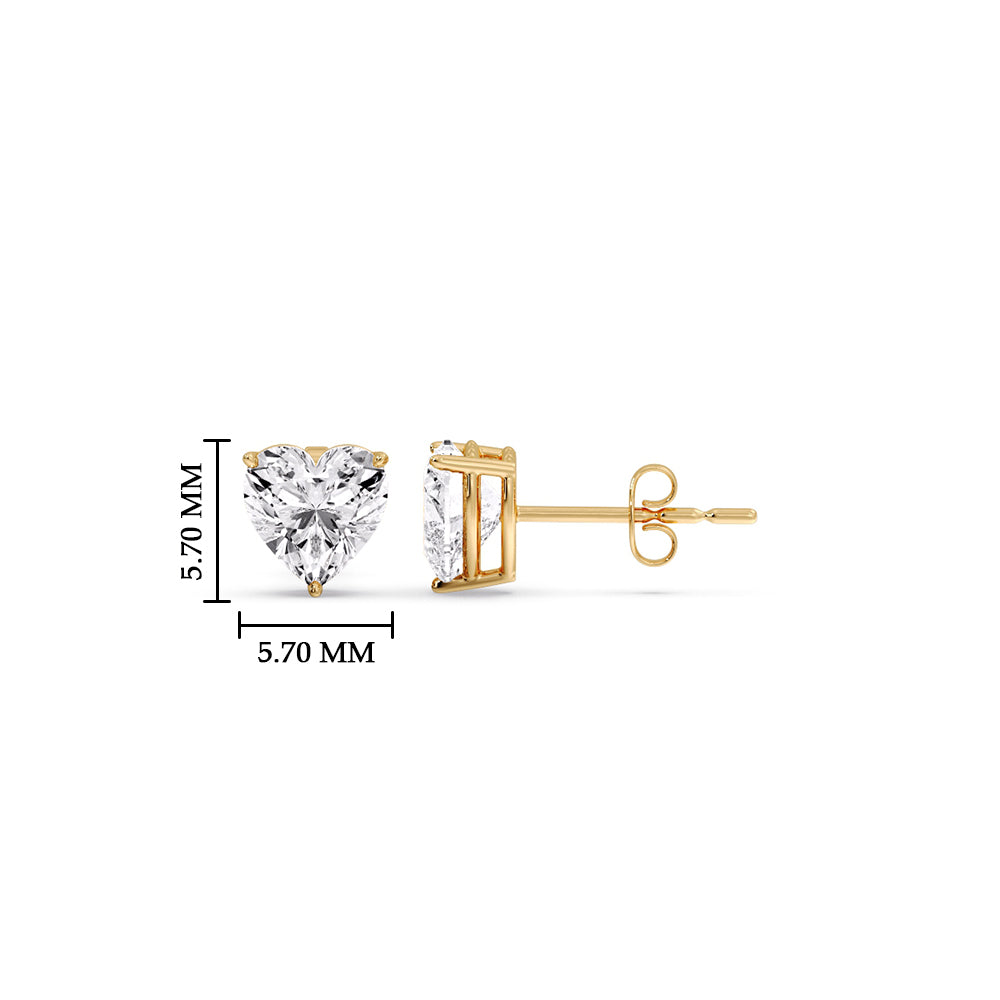 3 Prong Heart Shaped Diamond Solitaire Stud Earring in Basket Setting