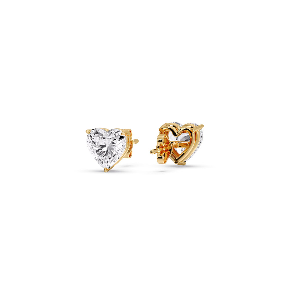 3 Prong Heart Shaped Diamond Solitaire Stud Earring in Basket Setting