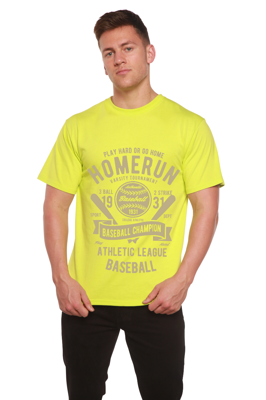 Homerun Baseball Men's Bamboo Viscose/Organic Cotton Short Sleeve Graphic T-Shirt Spun Bamboo