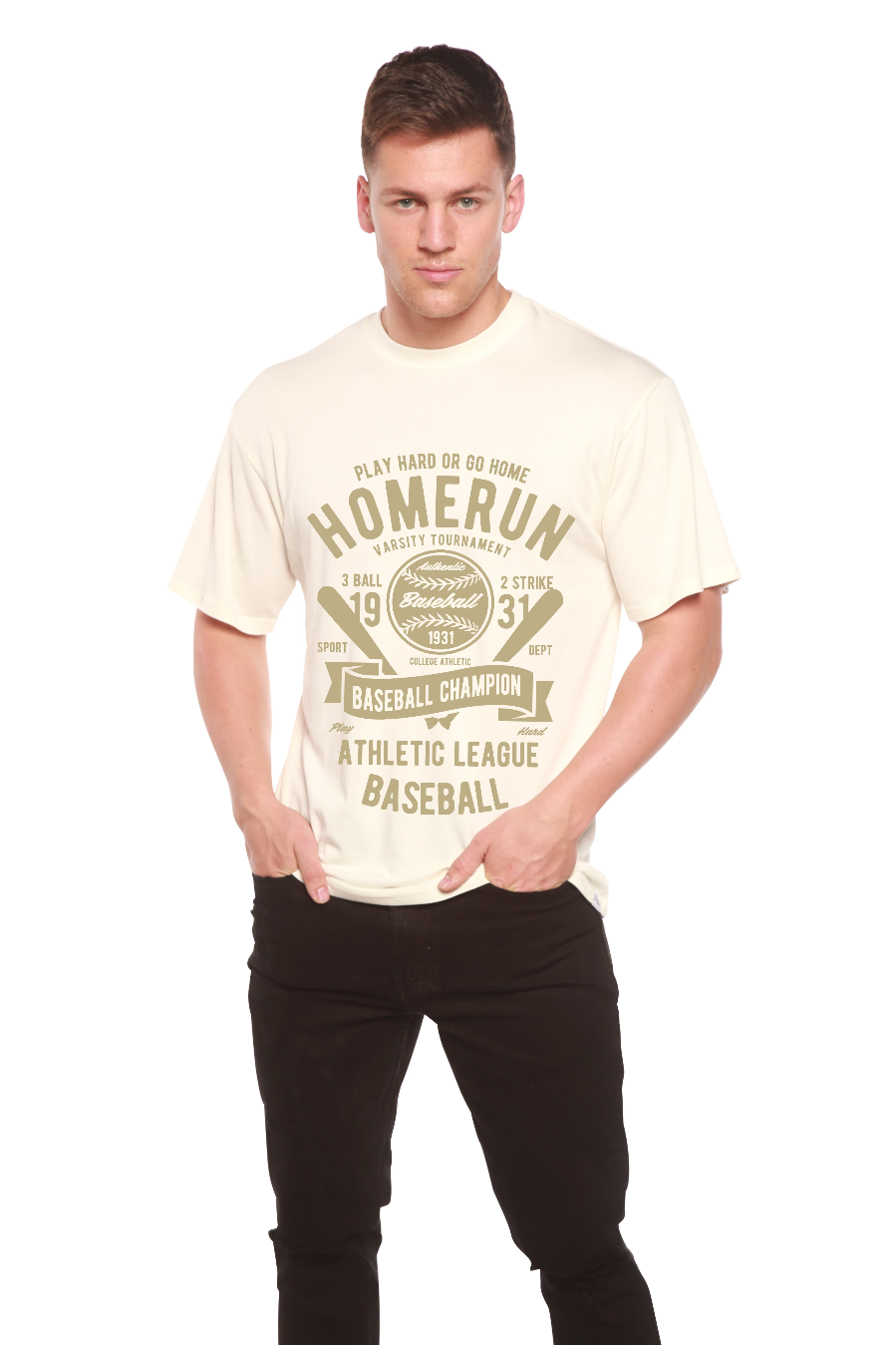 Homerun Baseball Men's Bamboo Viscose/Organic Cotton Short Sleeve Graphic T-Shirt Spun Bamboo