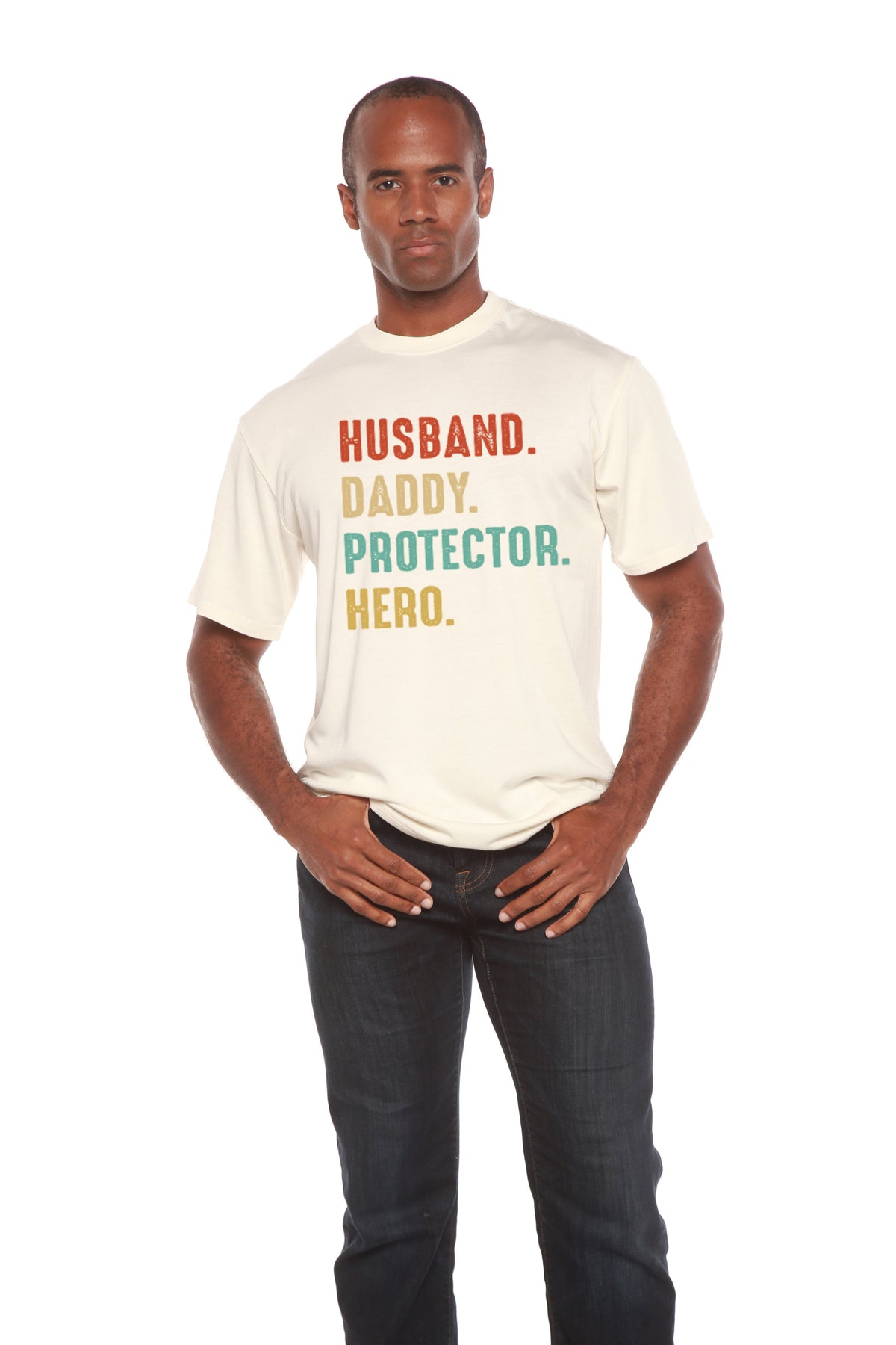 Husband, Daddy, Protector, Hero Men's Bamboo Viscose/Organic Cotton Short Sleeve Graphic T-Shirt Spun Bamboo