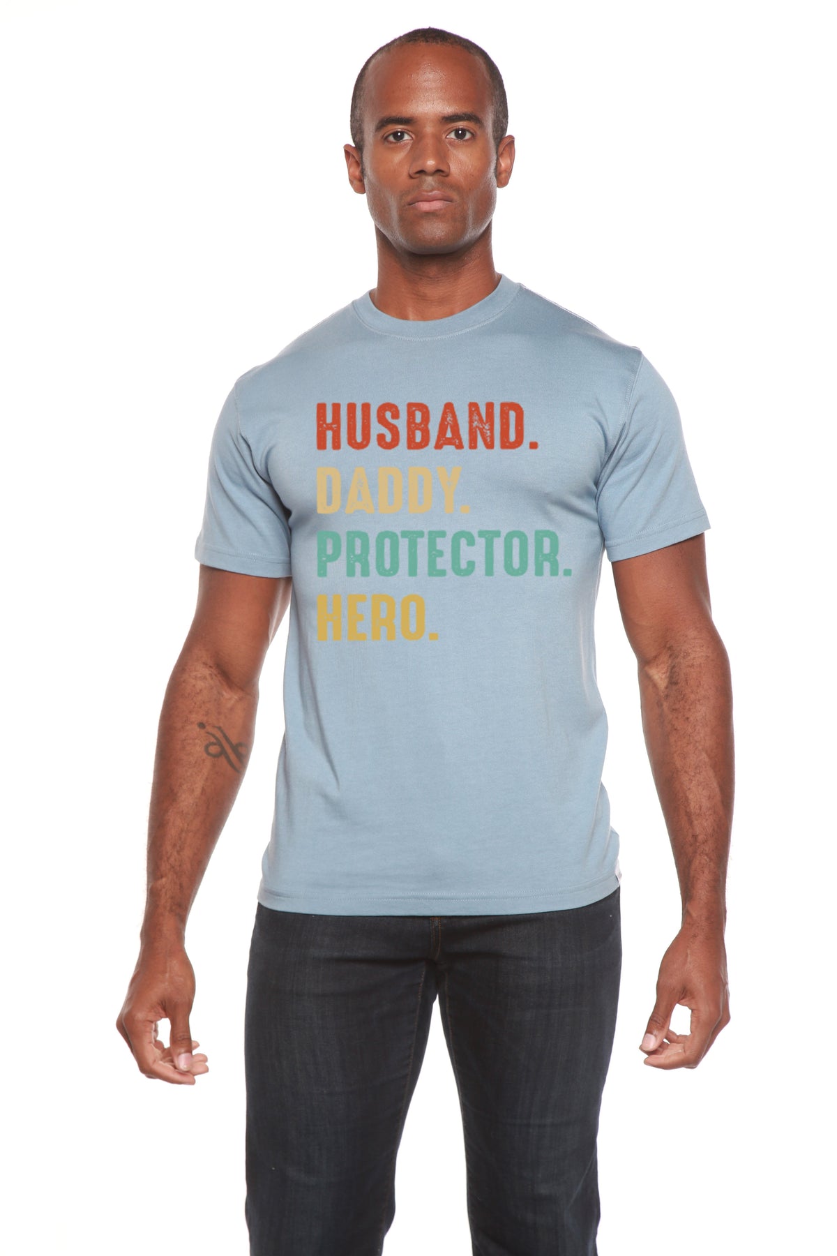 Husband, Daddy, Protector, Hero Men's Bamboo Viscose/Organic Cotton Short Sleeve Graphic T-Shirt Spun Bamboo