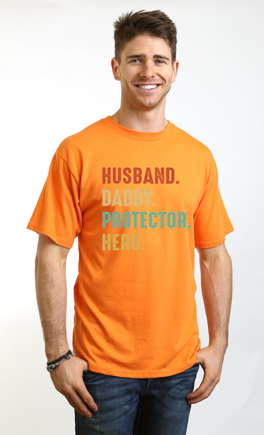 Husband, Daddy, Protector, Hero Men's Bamboo Viscose/Organic Cotton Short Sleeve Graphic T-Shirt Spun Bamboo