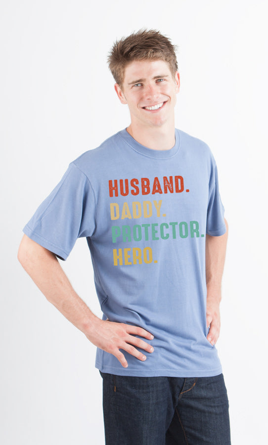 Husband, Daddy, Protector, Hero Men's Bamboo Viscose/Organic Cotton Short Sleeve Graphic T-Shirt Spun Bamboo