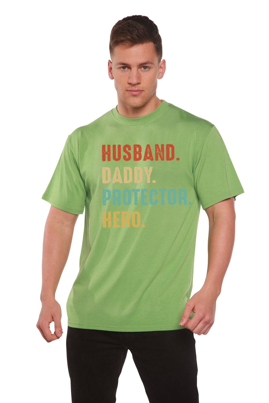 Husband, Daddy, Protector, Hero Men's Bamboo Viscose/Organic Cotton Short Sleeve Graphic T-Shirt Spun Bamboo