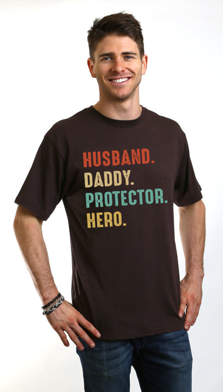 Husband, Daddy, Protector, Hero Men's Bamboo Viscose/Organic Cotton Short Sleeve Graphic T-Shirt Spun Bamboo