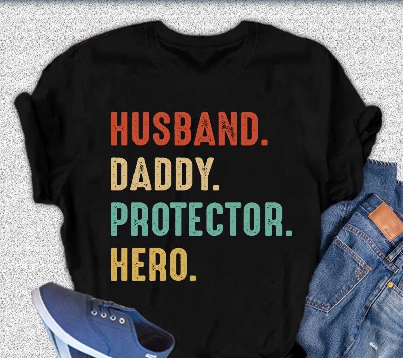 Husband, Daddy, Protector, Hero Men's Bamboo Viscose/Organic Cotton Short Sleeve Graphic T-Shirt Spun Bamboo