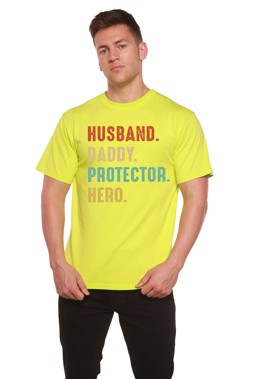 Husband, Daddy, Protector, Hero Men's Bamboo Viscose/Organic Cotton Short Sleeve Graphic T-Shirt Spun Bamboo