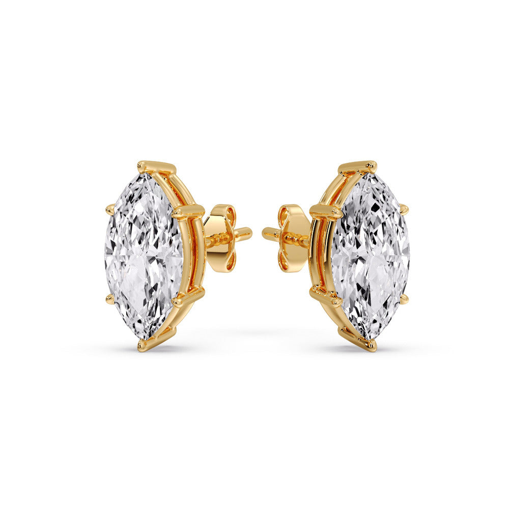 6 Prong Marquise Diamonds Solitaire Stud Earring in Basket Setting