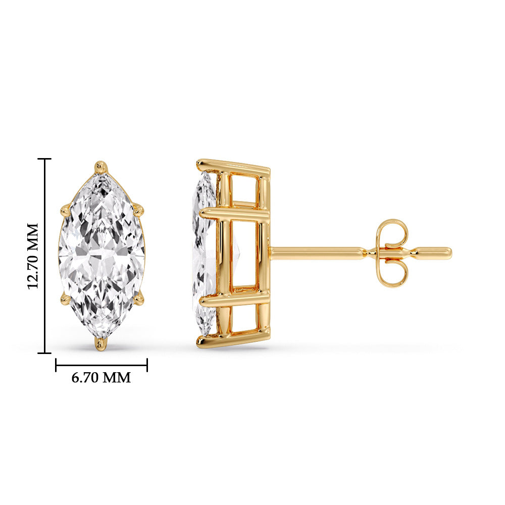 6 Prong Marquise Diamonds Solitaire Stud Earring in Basket Setting