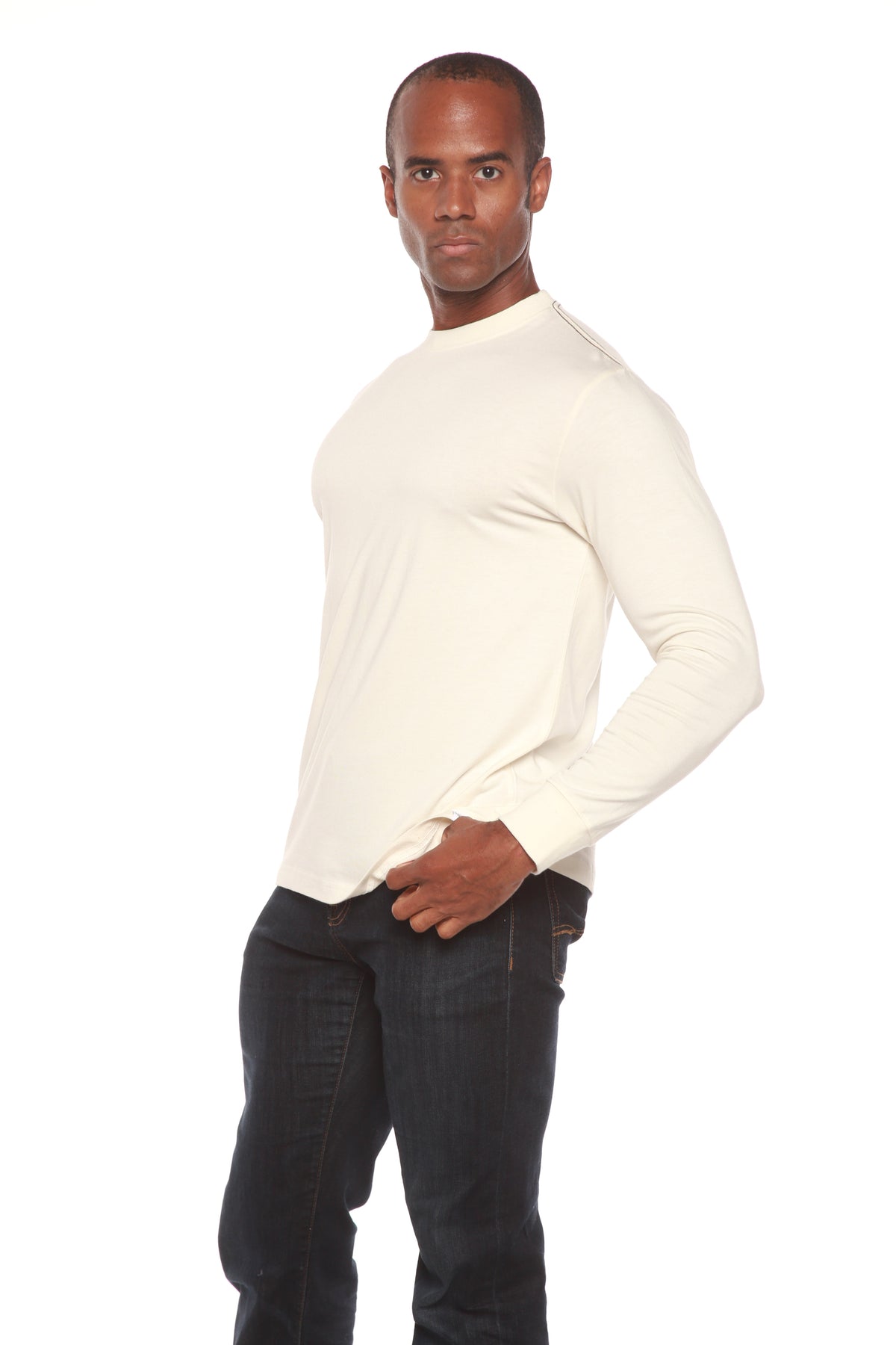 Clearance Men's Bamboo Viscose Long Sleeve Contrast Stitch T-Shirt Spun Bamboo