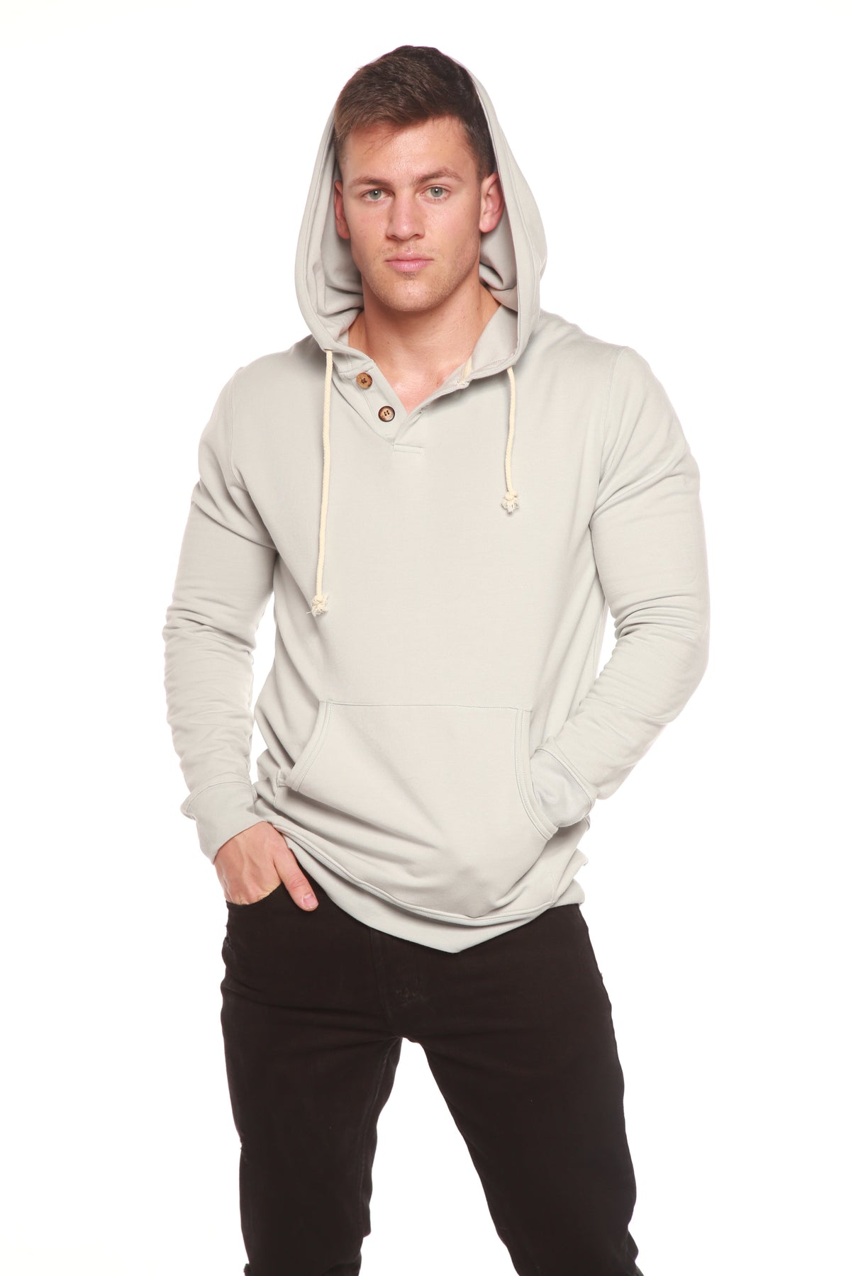 Men's Henley Style Bamboo Viscose Fleece Hoodie Spun Bamboo