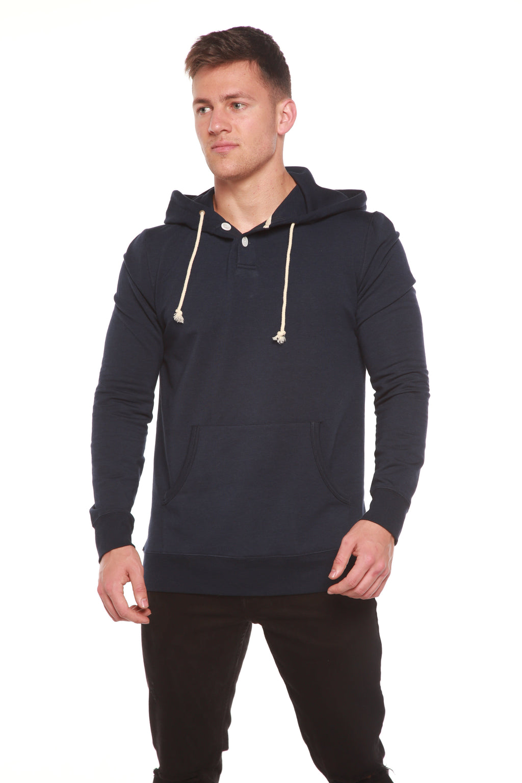 Men's Henley Style Bamboo Viscose Fleece Hoodie Spun Bamboo