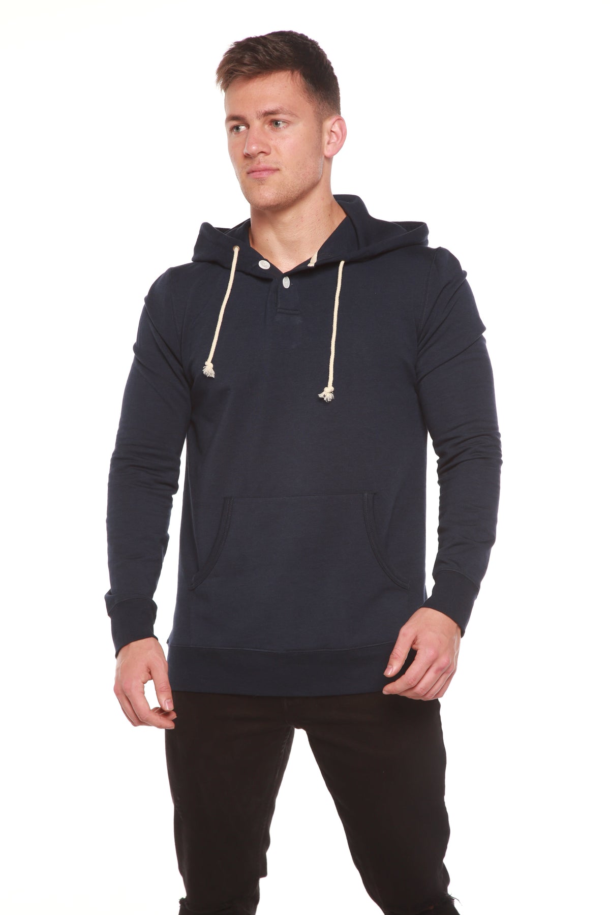 Men's Henley Style Bamboo Viscose Fleece Hoodie Spun Bamboo