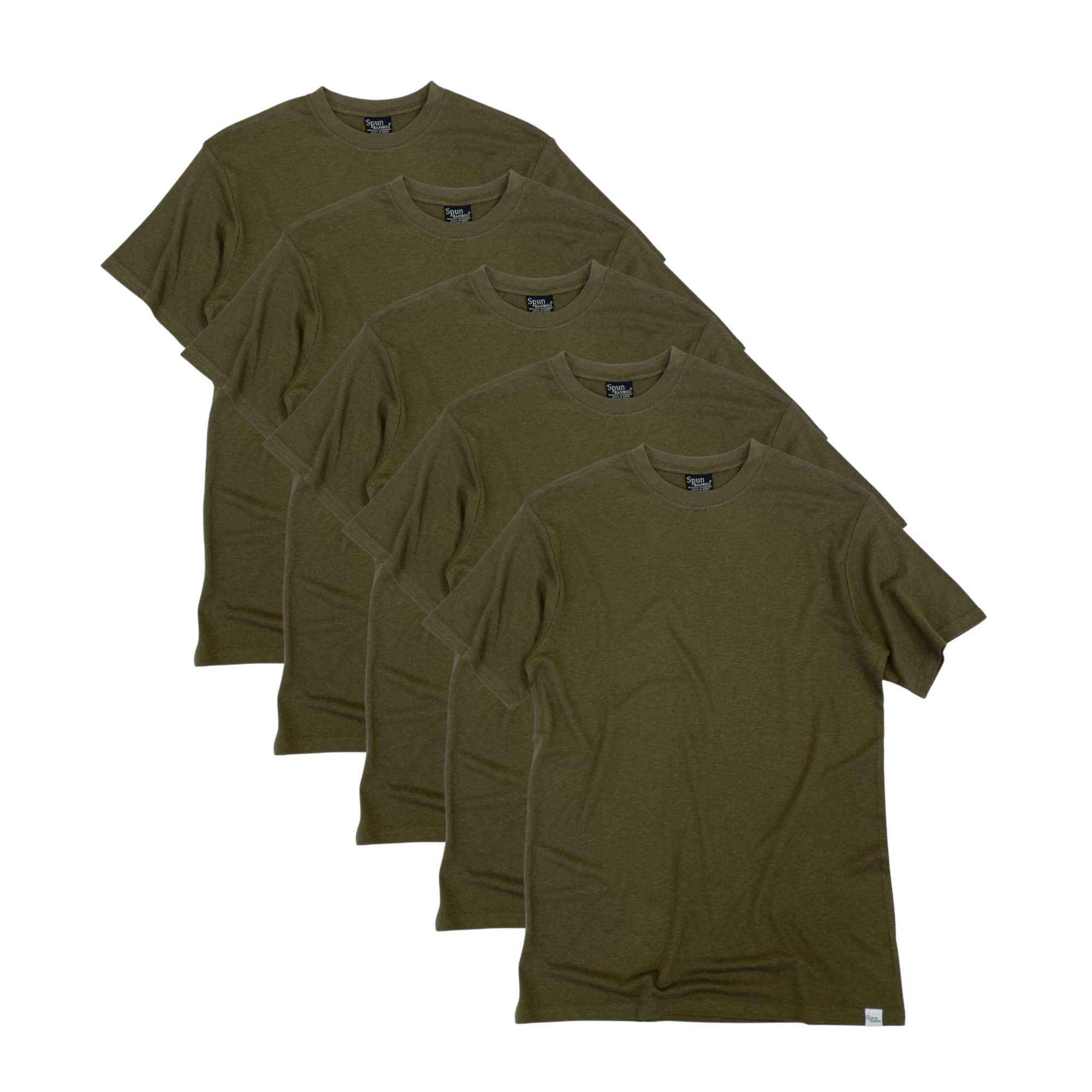 Men's Bamboo Viscose/Organic Cotton Short Sleeve T-Shirt Military Olive Color - 5-Pack Spun Bamboo