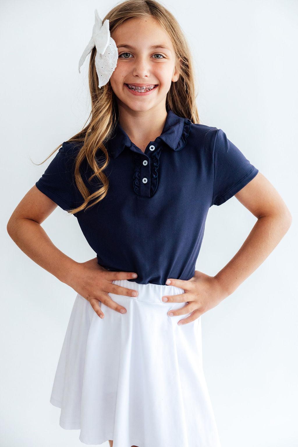 Navy S/S Ruffle Polo Mila & Rose ®