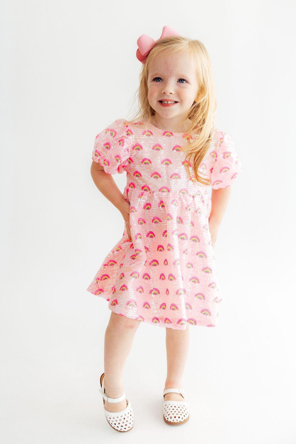 Pink Rainbow Puff Sleeve Sequin Dress Mila & Rose ®