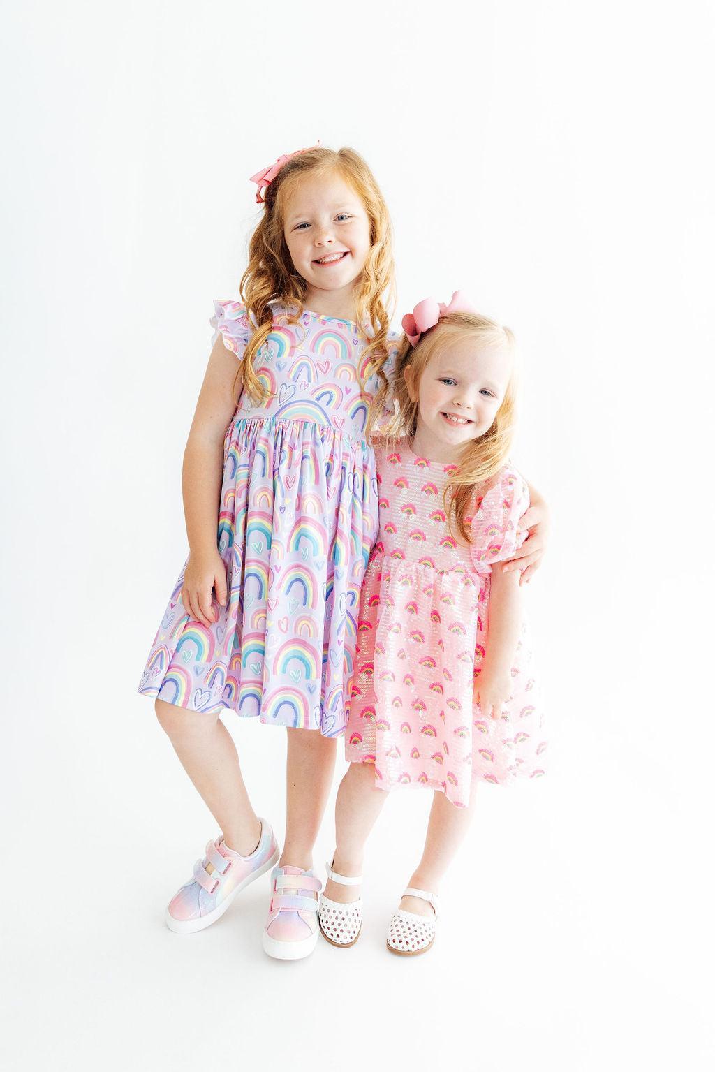 Pink Rainbow Puff Sleeve Sequin Dress Mila & Rose ®