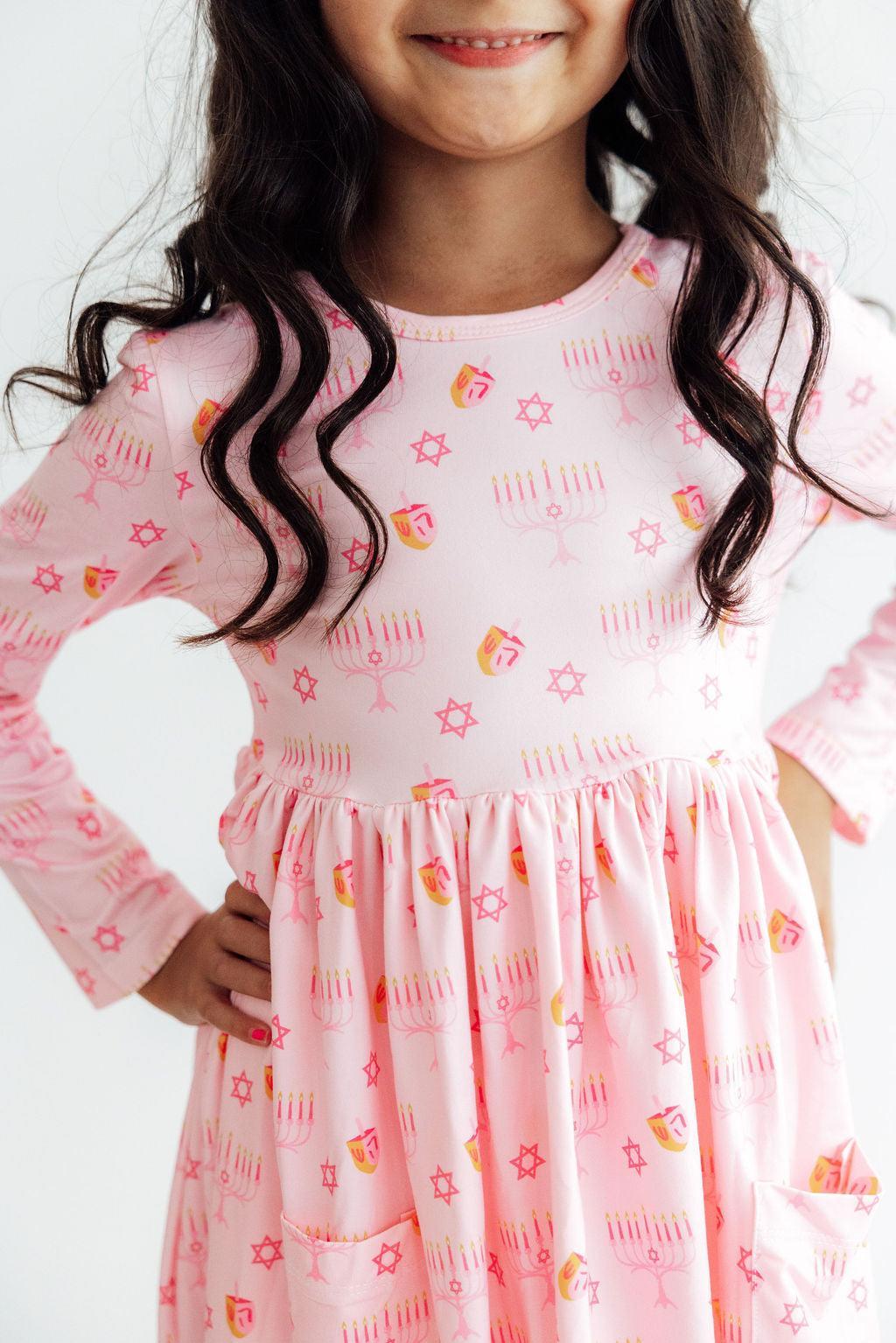 Pink Dreidel Darling L/S Pocket Twirl Dress Mila & Rose ®