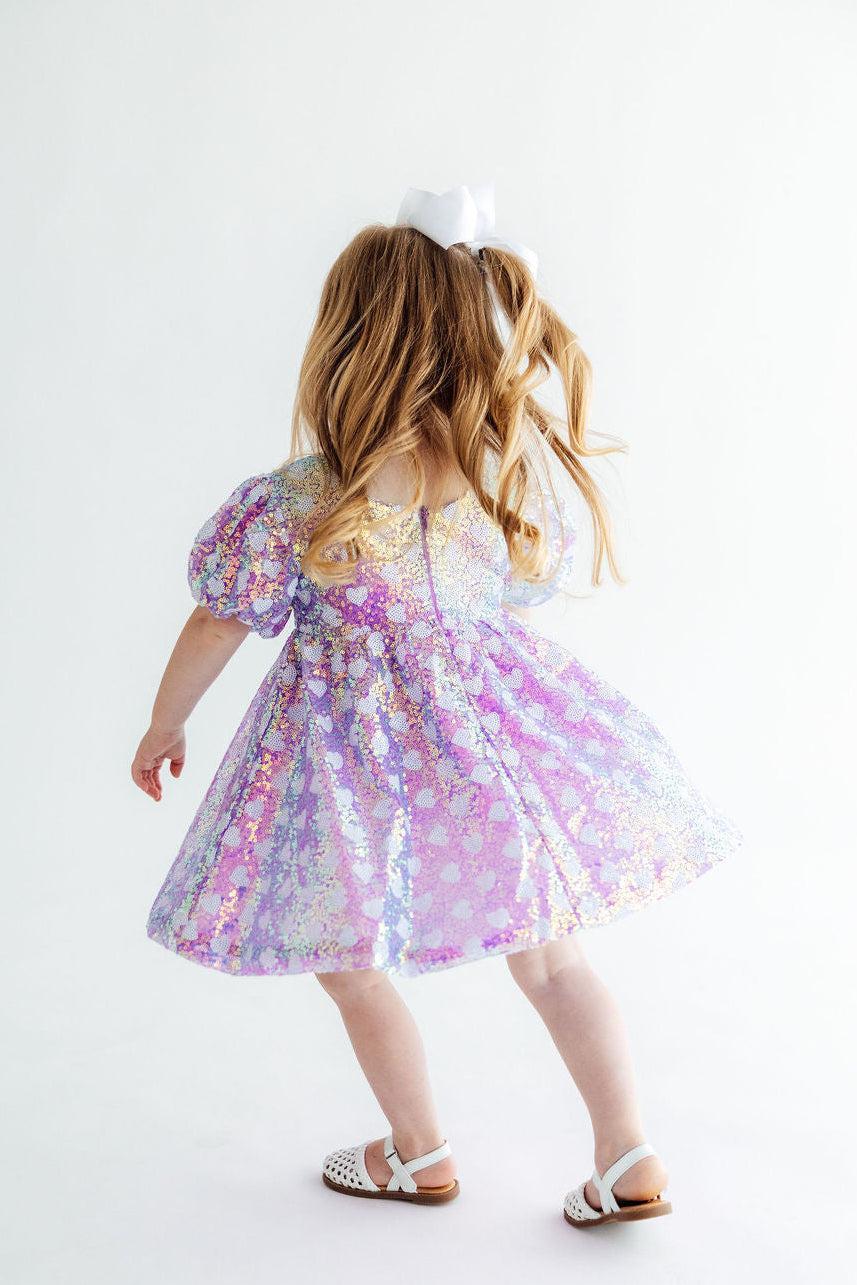 Periwinkle Heart Puff Sleeve Sequin Dress Mila & Rose ®