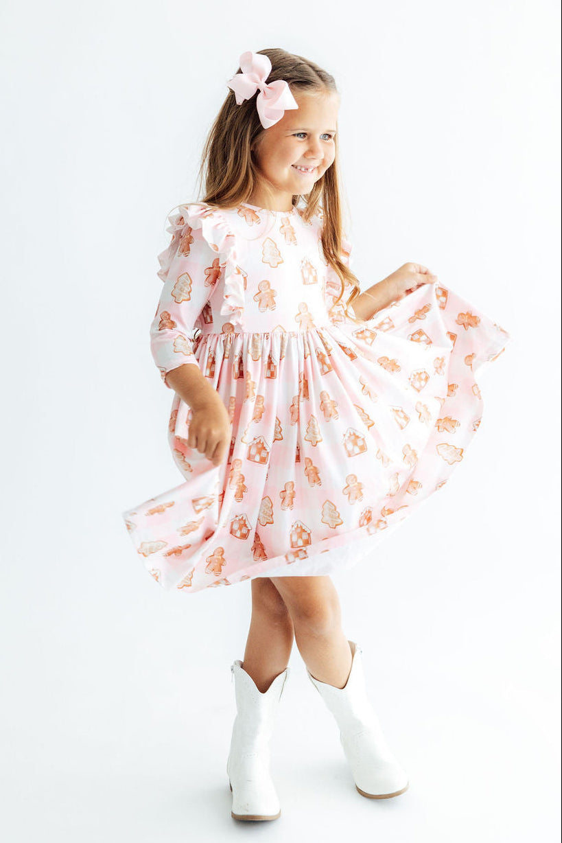 Christmas Traditions 3/4 Sleeve Ruffle Twirl Dress Mila & Rose ®