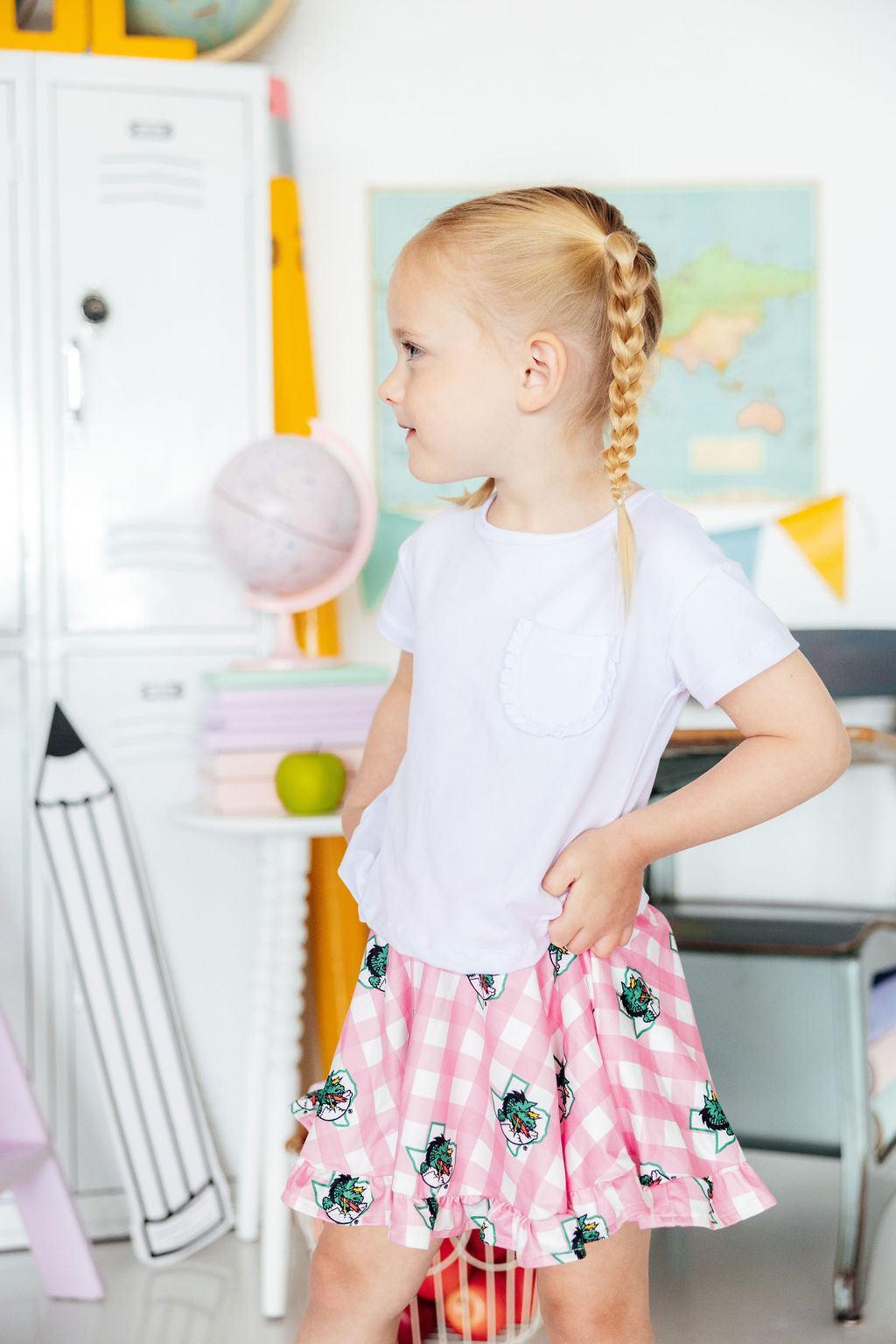 Southlake Carroll Gingham Dragons Ruffle Twirl Skort Mila & Rose ®