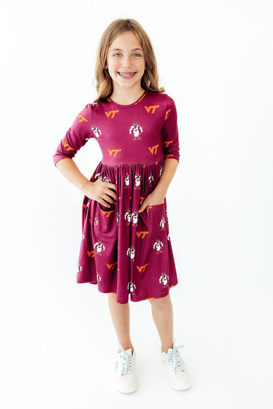 Virginia Tech Maroon Hokie 3/4 Sleeve Pocket Twirl Dress Mila & Rose ®